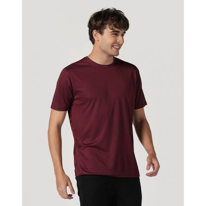 Men's Casual Half Sleeve Solid Polyester Round Neck T-shirt (Maron)