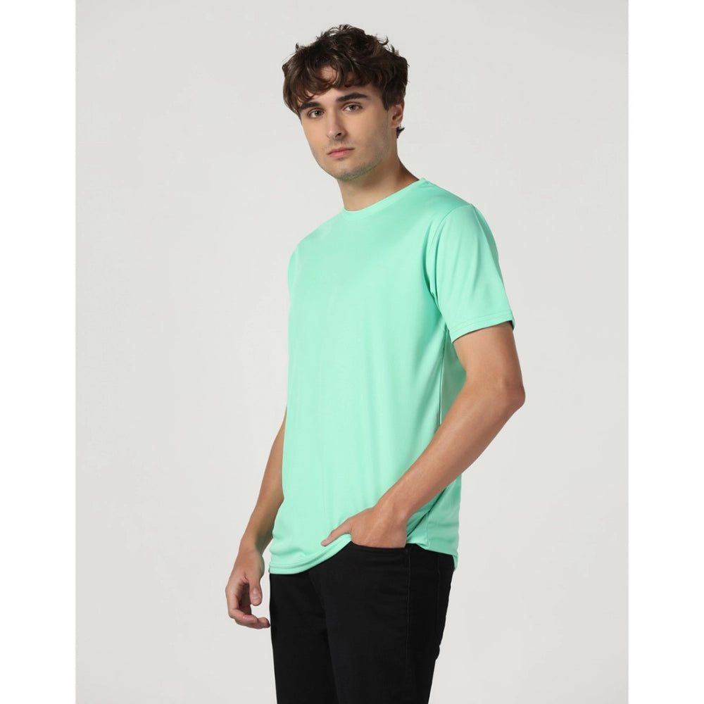 Men's Casual Half Sleeve Solid Polyester Round Neck T-shirt (Lgreen)