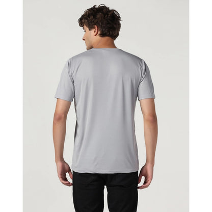 Men's Casual Half Sleeve Solid Polyester Round Neck T-shirt (Lgrey)