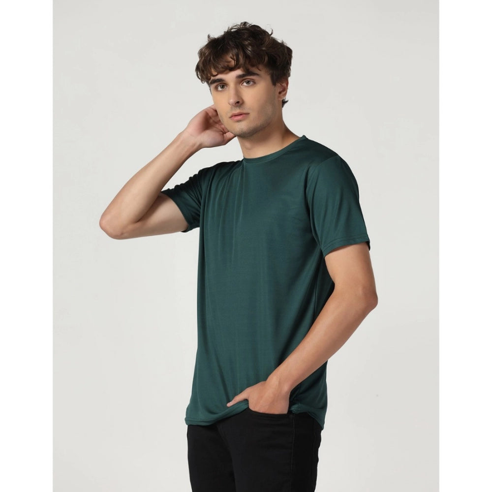 Men's Casual Half Sleeve Solid Polyester Round Neck T-shirt (Green)