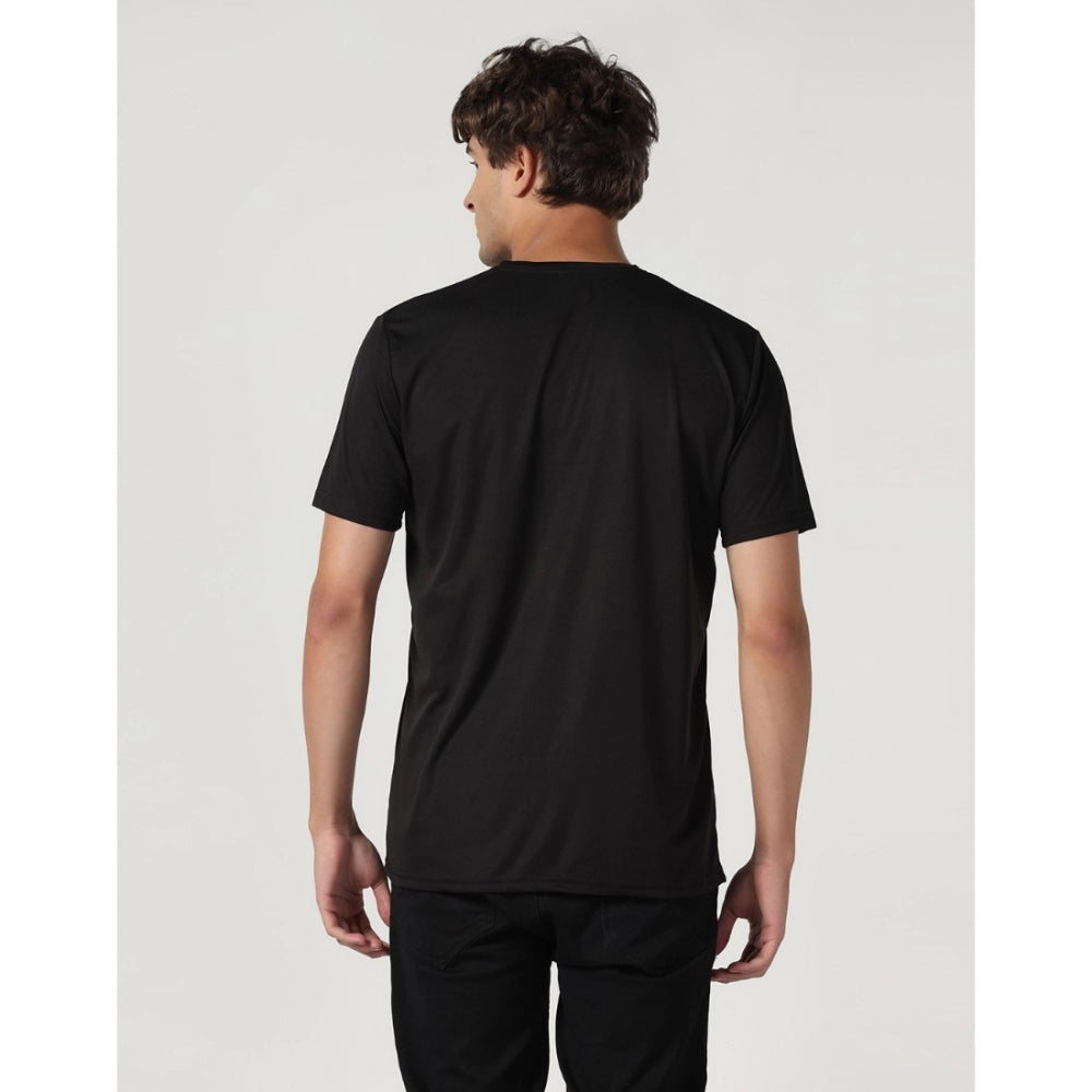 Men's Casual Half Sleeve Solid Polyester Round Neck T-shirt (Black)