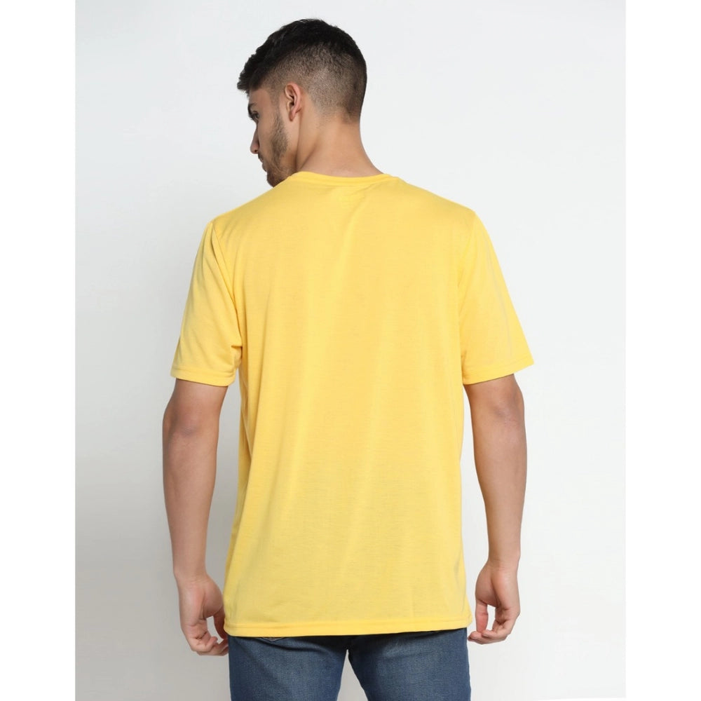 Men's Casual Half Sleeve Printed Cotton Blended Round Neck T-shirt (Yellow)