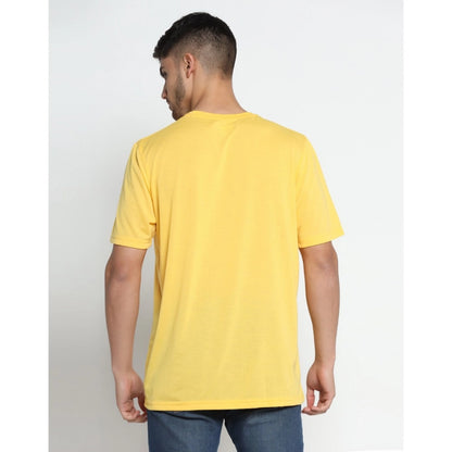 Men's Casual Half Sleeve Printed Cotton Blended Round Neck T-shirt (Yellow)