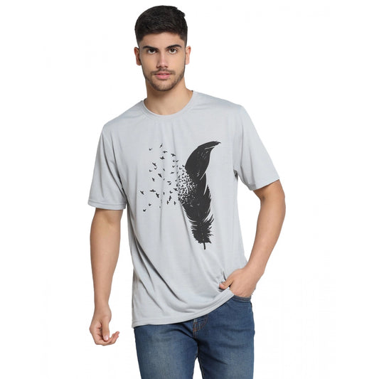 Men's Casual Half Sleeve Printed Cotton Blended Round Neck T-shirt (L.Grey)