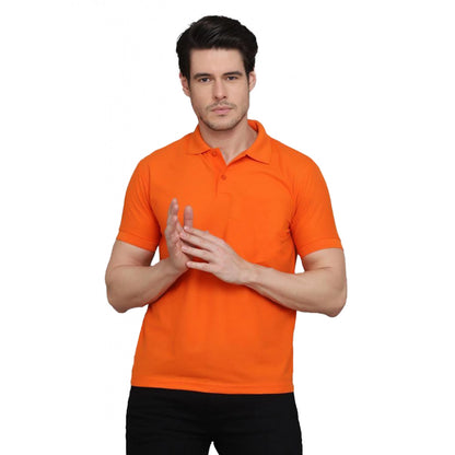 Men's Casual Half Sleeve Solid Cotton Blended Polo Neck T-shirt (Orange)