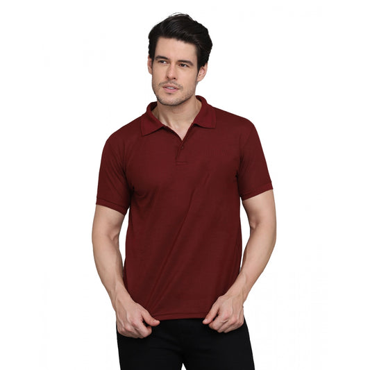 Men's Casual Half Sleeve Solid Cotton Blended Polo Neck T-shirt (Maroon)