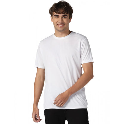 Men's Casual Half Sleeve Solid Polyester Round Neck T-shirt (White)