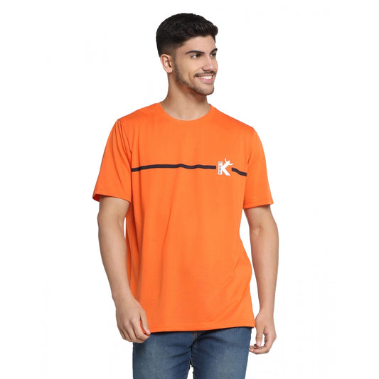 Men's Casual Half Sleeve Printed Cotton Blended Round Neck T-shirt (Orange)