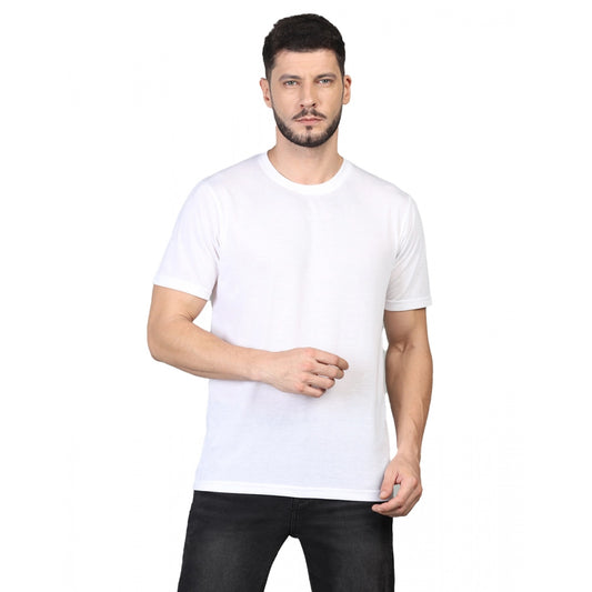 Men's Casual Half Sleeve Solid Cotton Blended Round Neck T-shirt (White)