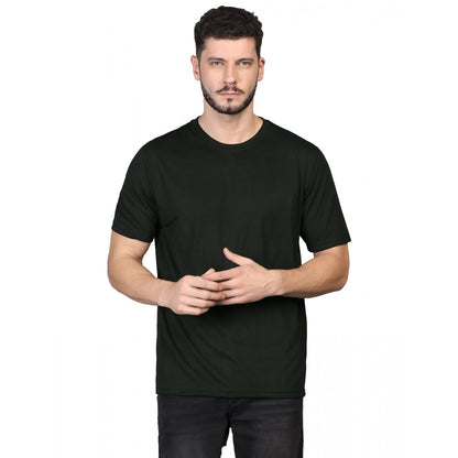 Men's Casual Half Sleeve Solid Cotton Blended Round Neck T-shirt (Green)