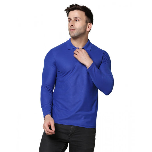 Men's Casual Full Sleeve Solid Cotton Blended Polo Neck T-shirt (Royal)