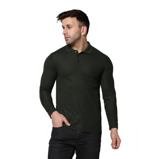 Men's Casual Full Sleeve Solid Cotton Blended Polo Neck T-shirt (B.Green)