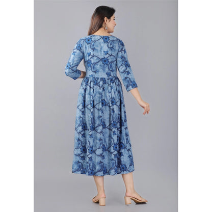 Women's Casual 3/4 Sleeve Printed Viscose Maternity Feeding Kurti (Blue)