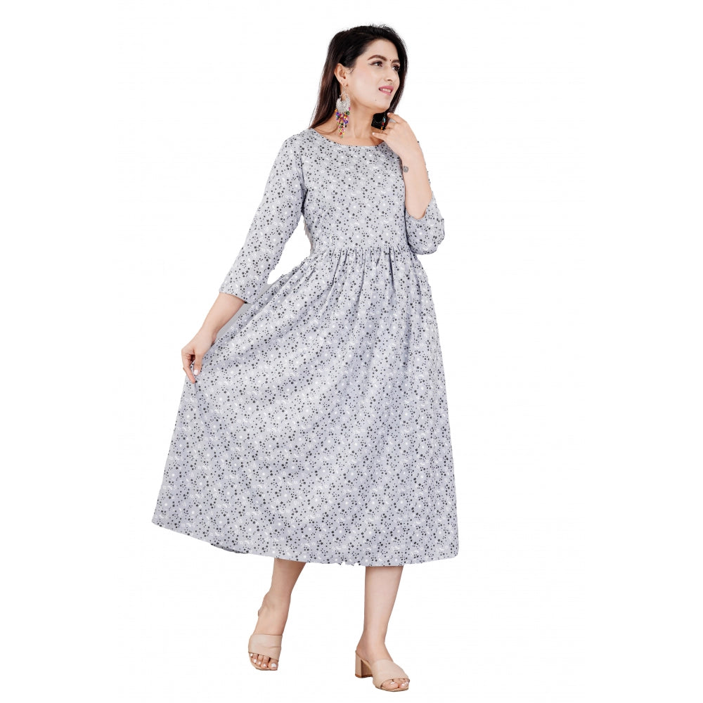 Women's Casual 3/4 Sleeve Printed Viscose Maternity Feeding Kurti (Grey)