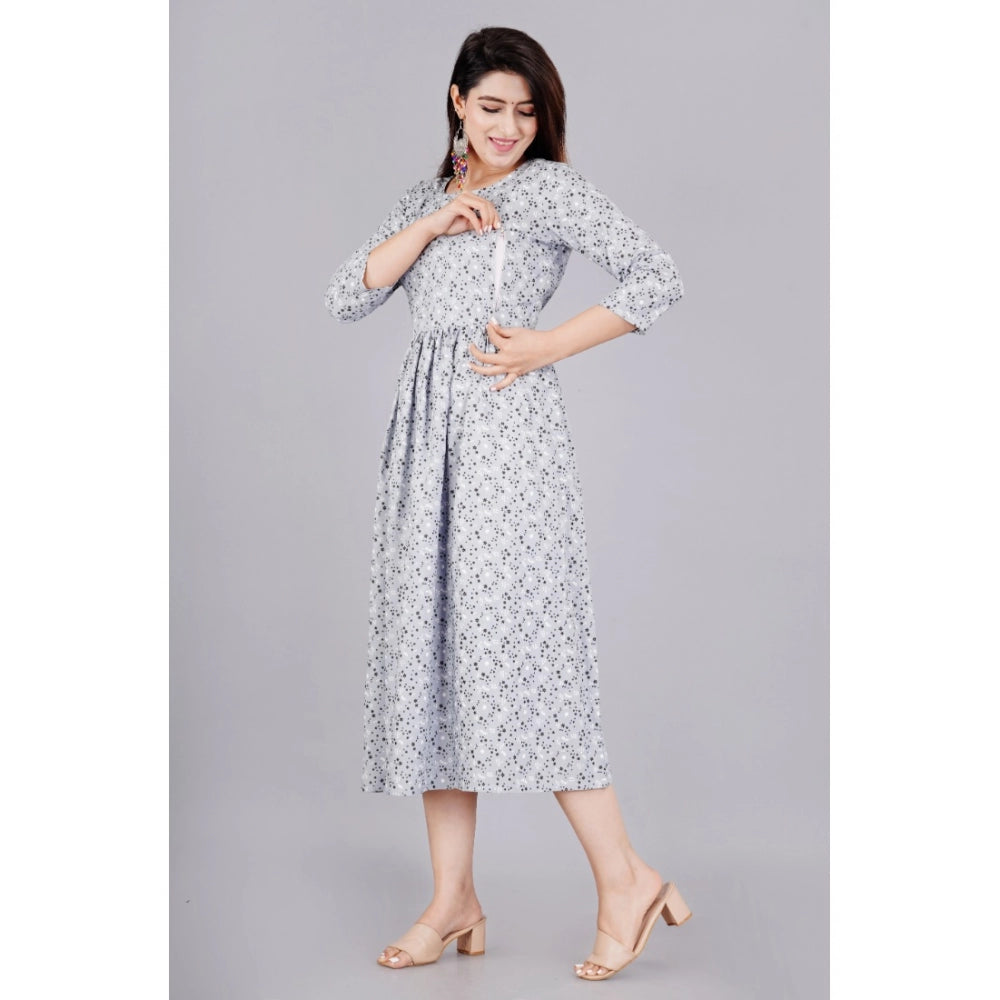 Women's Casual 3/4 Sleeve Printed Viscose Maternity Feeding Kurti (Grey)