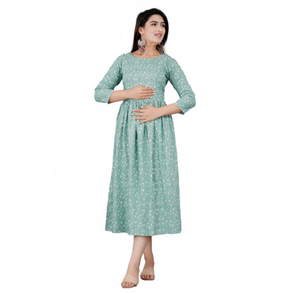 Generic Women's Casual 3/4 Sleeve Printed Viscose Maternity Feeding Kurti (Green)