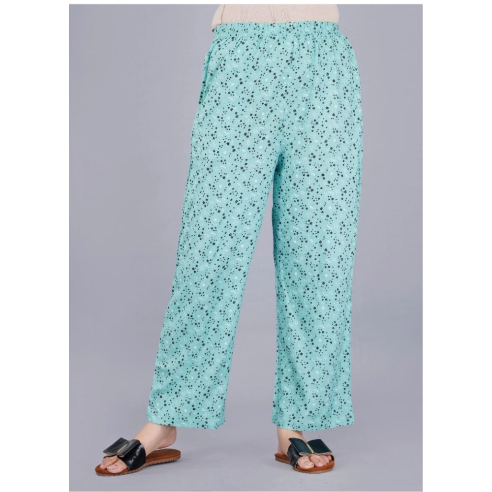 Women's Casual Half Sleeve Printed Viscose Rayon Shirt With Pyjama Pant Night Suit Set (Green)