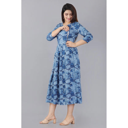 Women's Casual 3/4 Sleeve Printed Viscose Maternity Feeding Kurti (Blue)