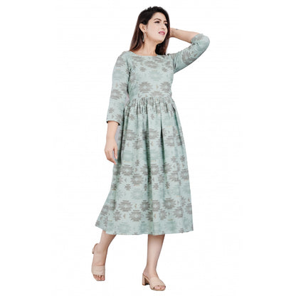 Generic Women's Casual 3/4 Sleeve Printed Viscose Maternity Feeding Kurti (Light Green)