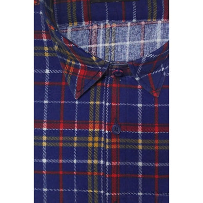 Men's Cotton Lycra Full Sleeve Checked Casual Shirt (Blue Red)