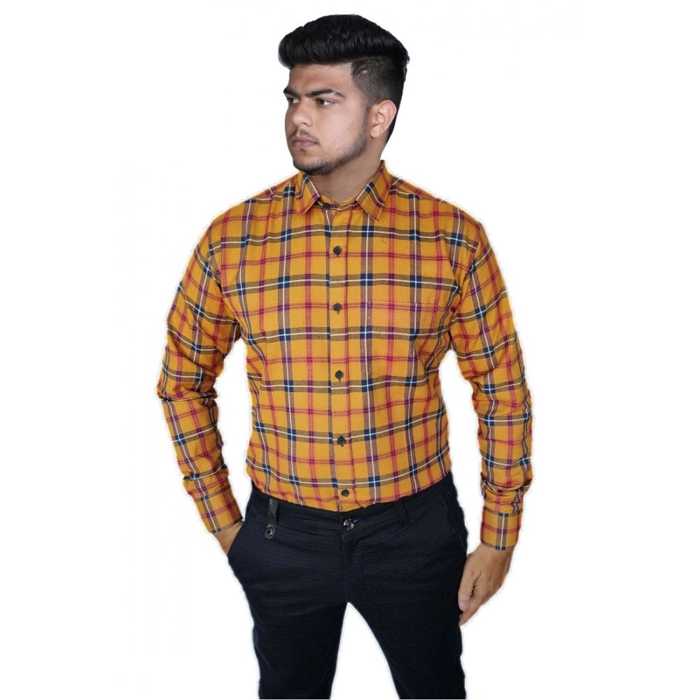 Men's Cotton Lycra Full Sleeve Checked Casual Shirt (Orange)