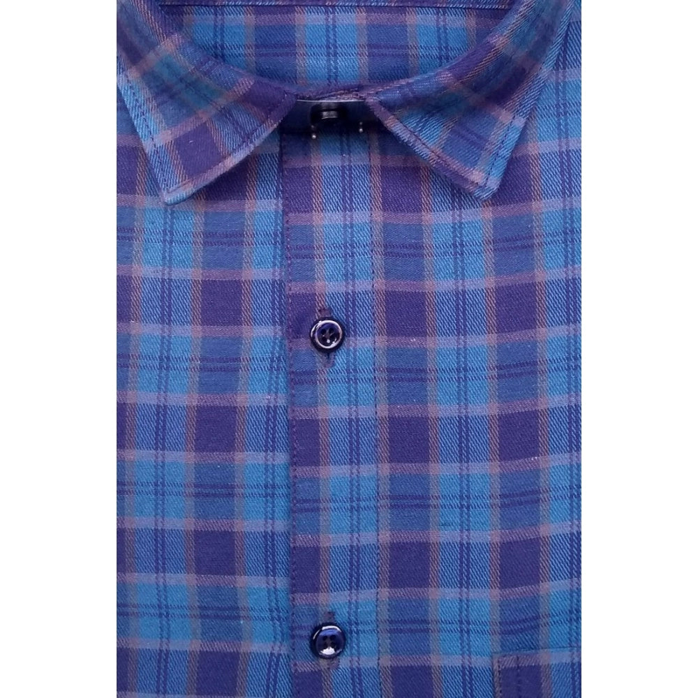 Men's Cotton Lycra Full Sleeve Checked Casual Shirt (Dark Blue)