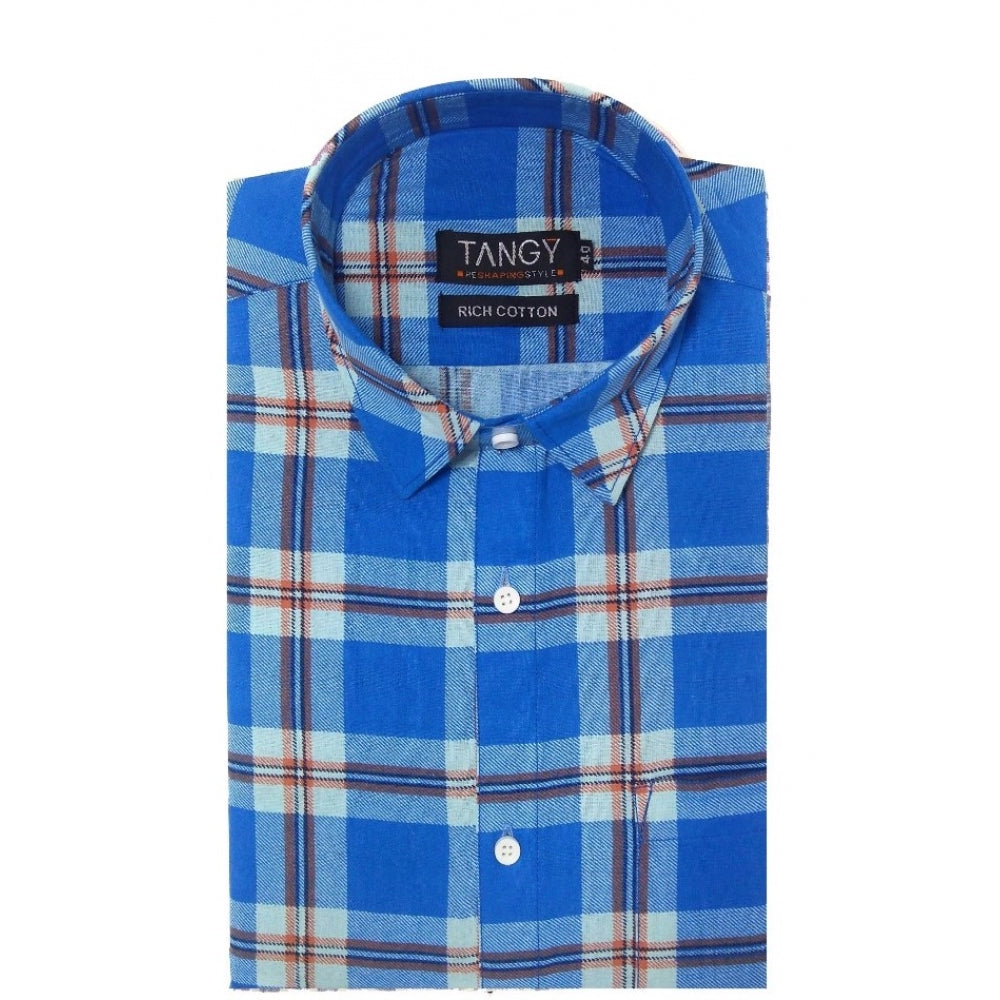 Men's Cotton Lycra Full Sleeve Checked Casual Shirt (Blue White)