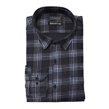 Men's Cotton Lycra Full Sleeve Checked Casual Shirt (Black)