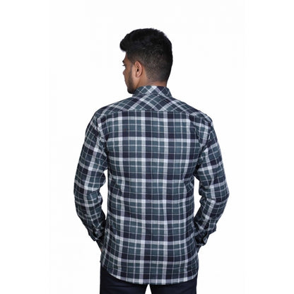 Generic Men's Cotton Lycra Full Sleeve Checked Casual Shirt (Dark Green)