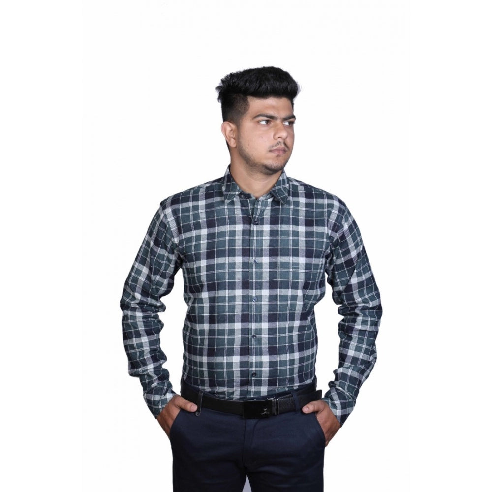 Generic Men's Cotton Lycra Full Sleeve Checked Casual Shirt (Dark Green)