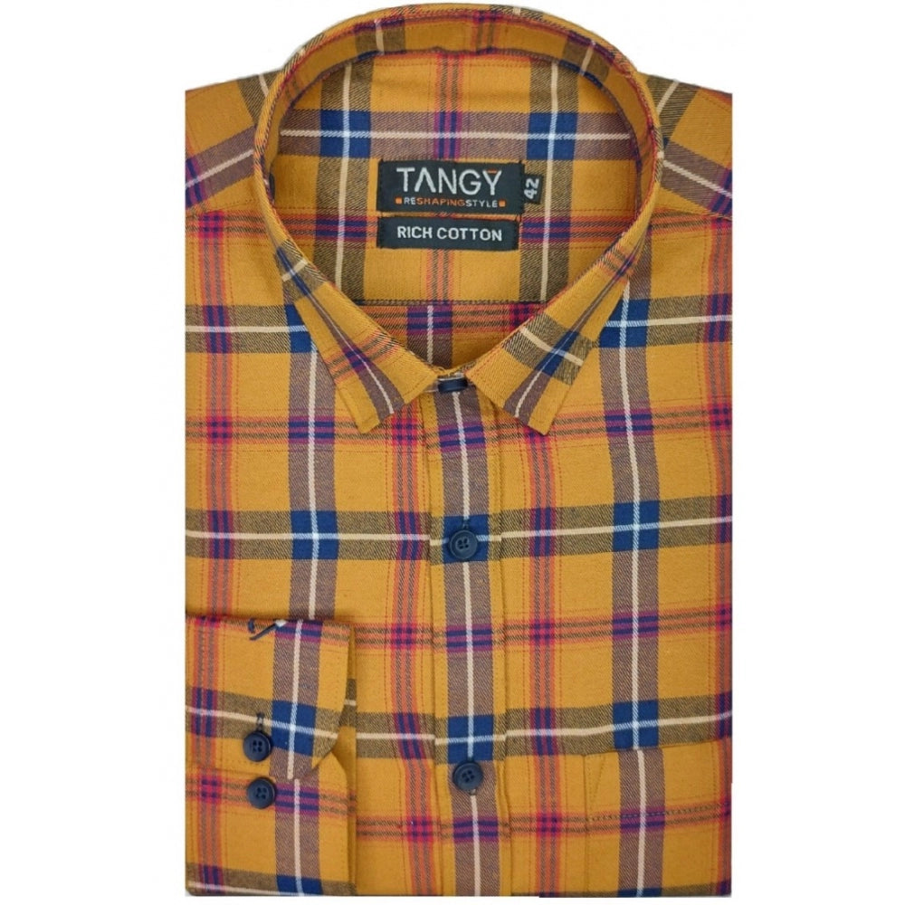 Men's Cotton Lycra Full Sleeve Checked Casual Shirt (Orange)