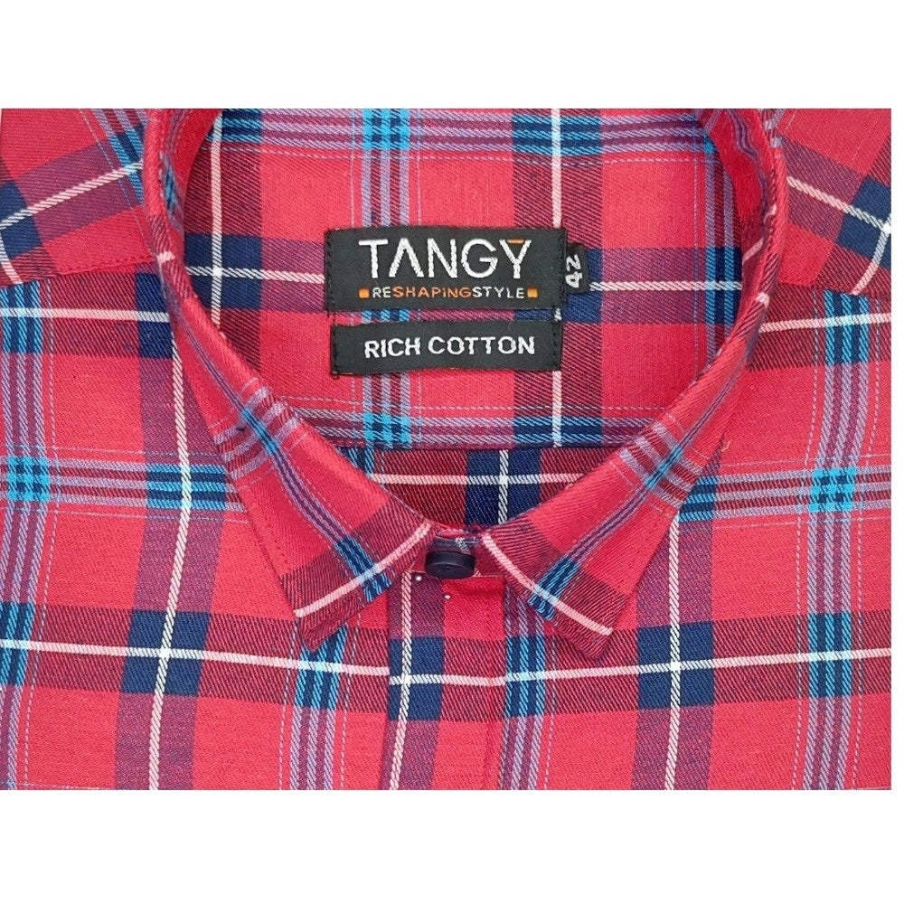 Men's Cotton Lycra Full Sleeve Checked Casual Shirt (Red )