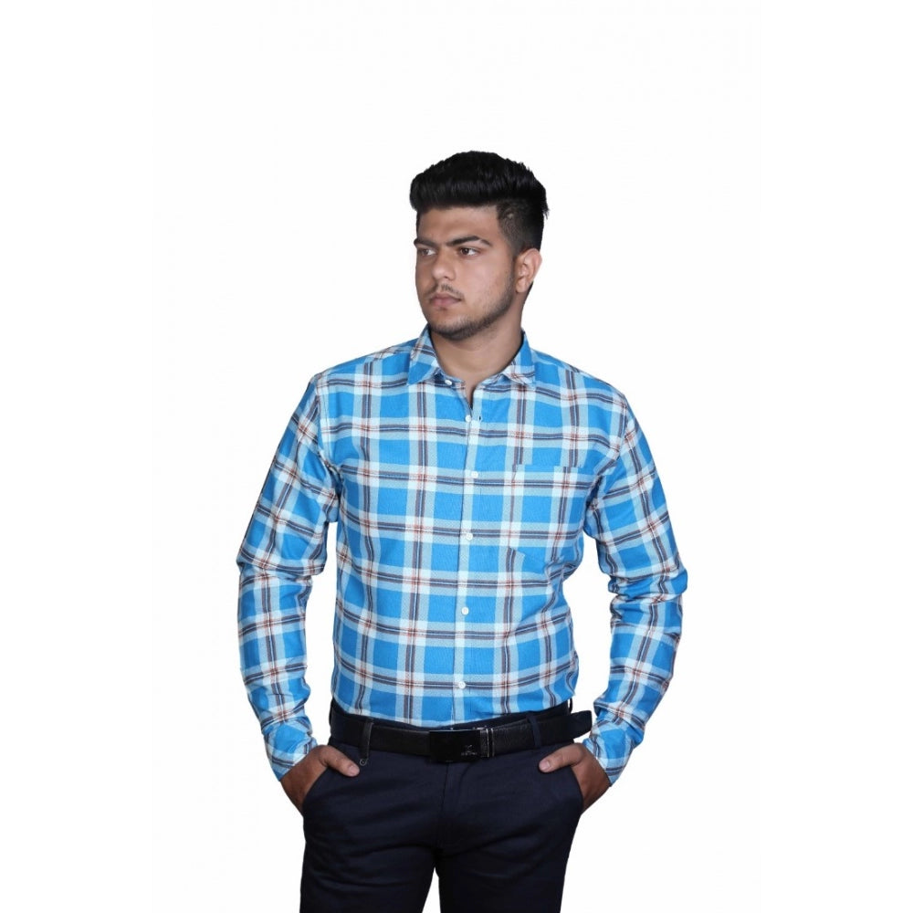 Men's Cotton Lycra Full Sleeve Checked Casual Shirt (Blue White)