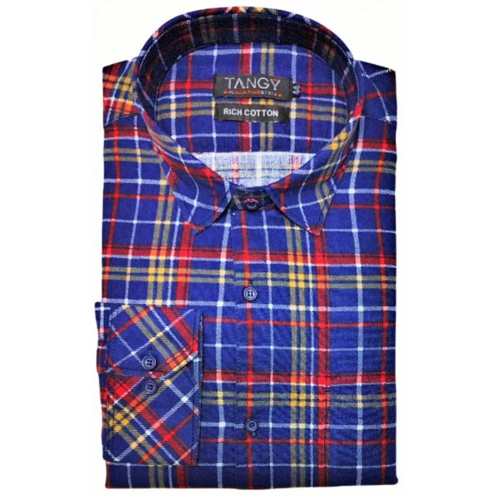 Men's Cotton Lycra Full Sleeve Checked Casual Shirt (Blue Red)