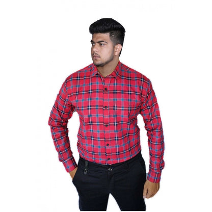 Men's Cotton Lycra Full Sleeve Checked Casual Shirt (Red )