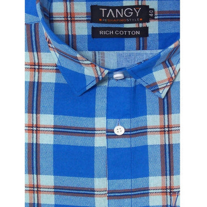 Men's Cotton Lycra Full Sleeve Checked Casual Shirt (Blue White)