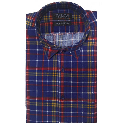 Men's Cotton Lycra Full Sleeve Checked Casual Shirt (Blue Red)