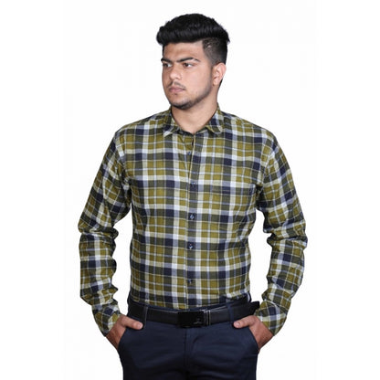 Generic Men's Cotton Lycra Full Sleeve Checked Casual Shirt (Green)