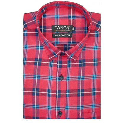 Men's Cotton Lycra Full Sleeve Checked Casual Shirt (Red )