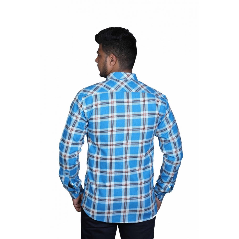 Men's Cotton Lycra Full Sleeve Checked Casual Shirt (Blue White)