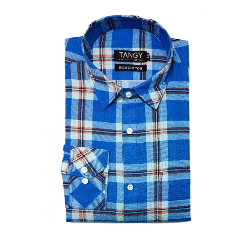 Men's Cotton Lycra Full Sleeve Checked Casual Shirt (Blue White)