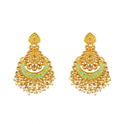 Generic Women's Rose Gold Plated Alloy Kundan Earrings &amp; Mangtikka (Green)