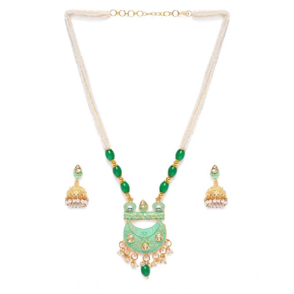 Generic Women's Rose Gold Plated Alloy Necklace &amp; Earings Set (Green)