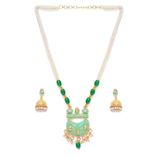 Generic Women's Rose Gold Plated Alloy Necklace &amp; Earings Set (Green)