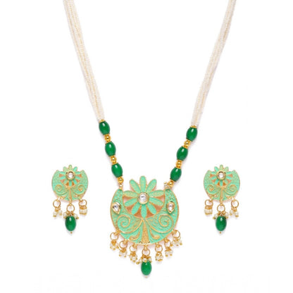 Generic Women's Rose Gold Plated Alloy Necklace &amp; Earings Set (Green)