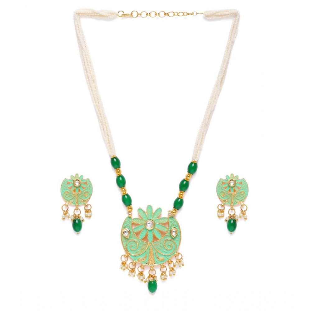 Generic Women's Rose Gold Plated Alloy Necklace &amp; Earings Set (Green)