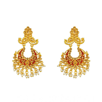 Generic Women's Rose Gold Plated Alloy Kundan Earrings &amp; Mangtikka (Maroon)