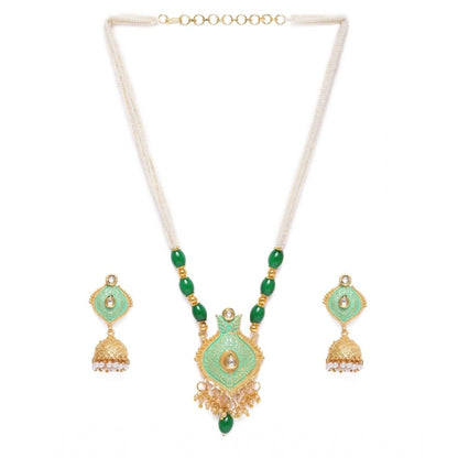 Generic Women's Rose Gold Plated Alloy Necklace &amp; Earings Set (Green)