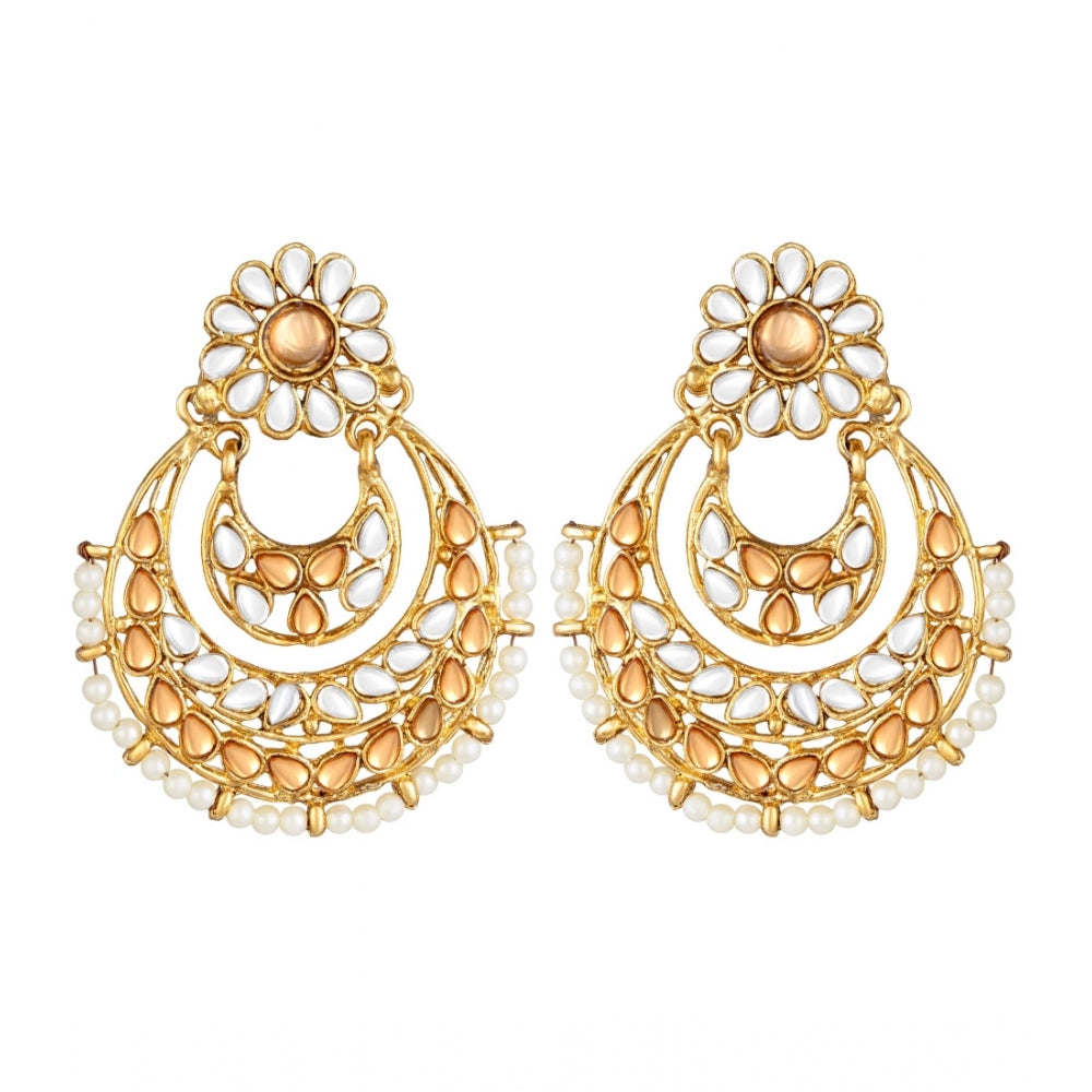 Generic Women's Rose Gold Plated Alloy Kundan Earrings &amp; Mangtikka (White &amp; Gold)