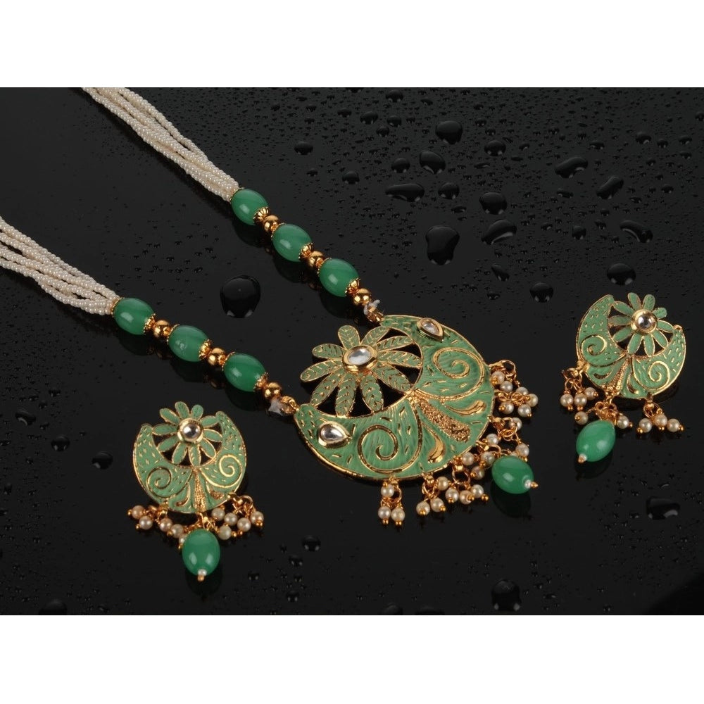 Generic Women's Rose Gold Plated Alloy Necklace &amp; Earings Set (Green)